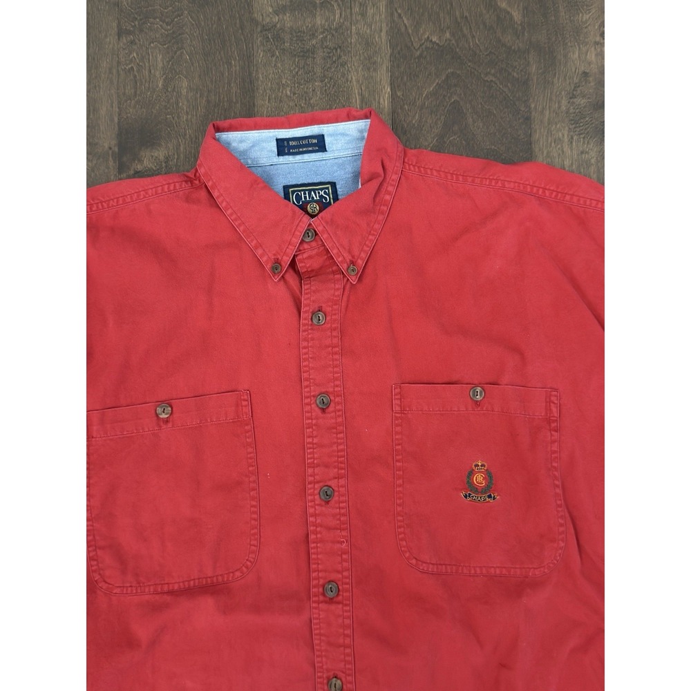 Vintage Chaps Ralph Lauren Men Size L Button Down Red Shirt Crown Logo Short Slv
